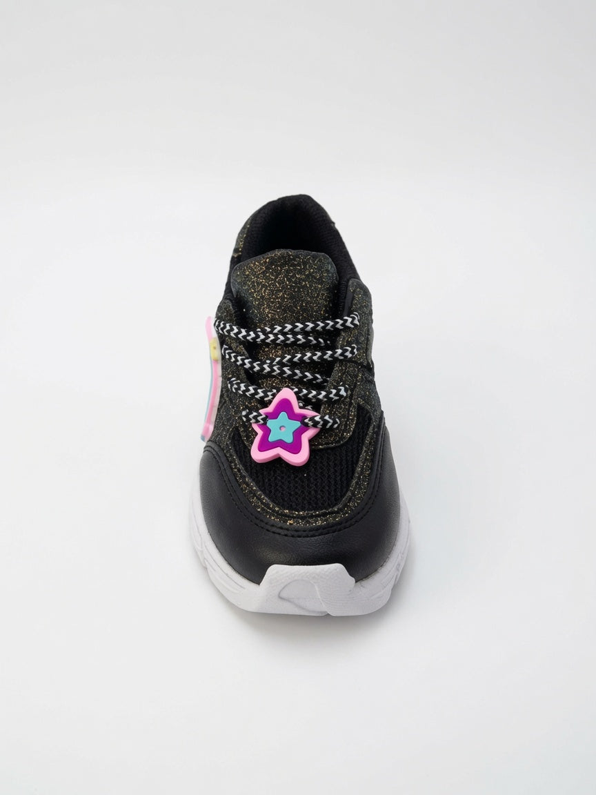 Tenis Niña Negro Brillos Diseños De Arcoiris