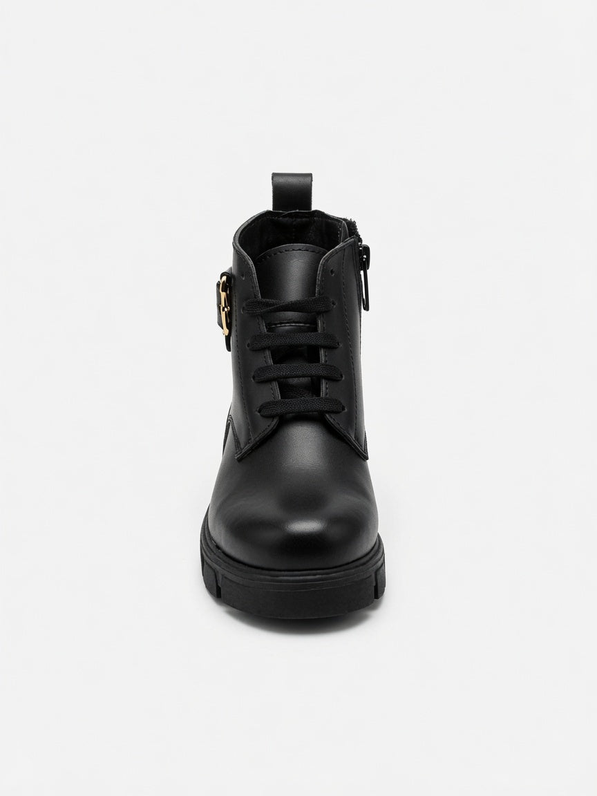 Bota Urbana Para Niña Negra Con Hebilla Y Bolsillo