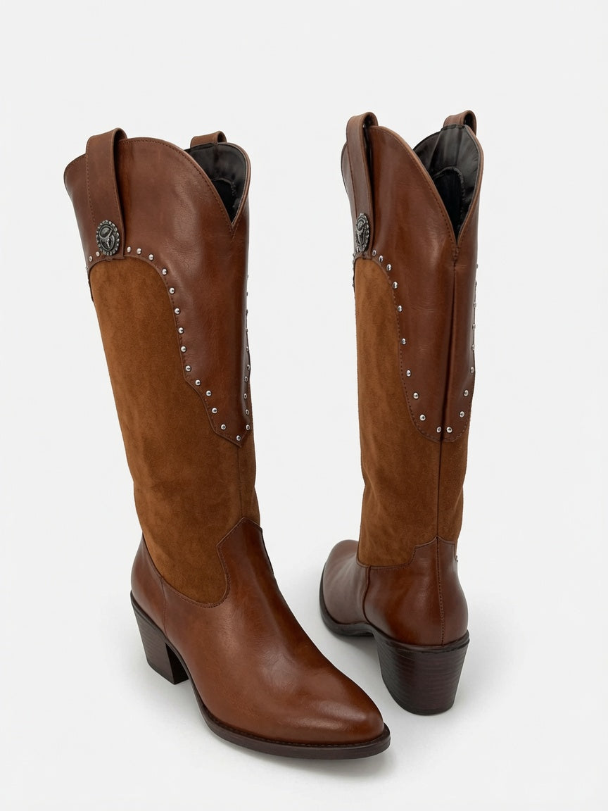 Botas Largas Texanas de Tacón Color Tang para Mujer