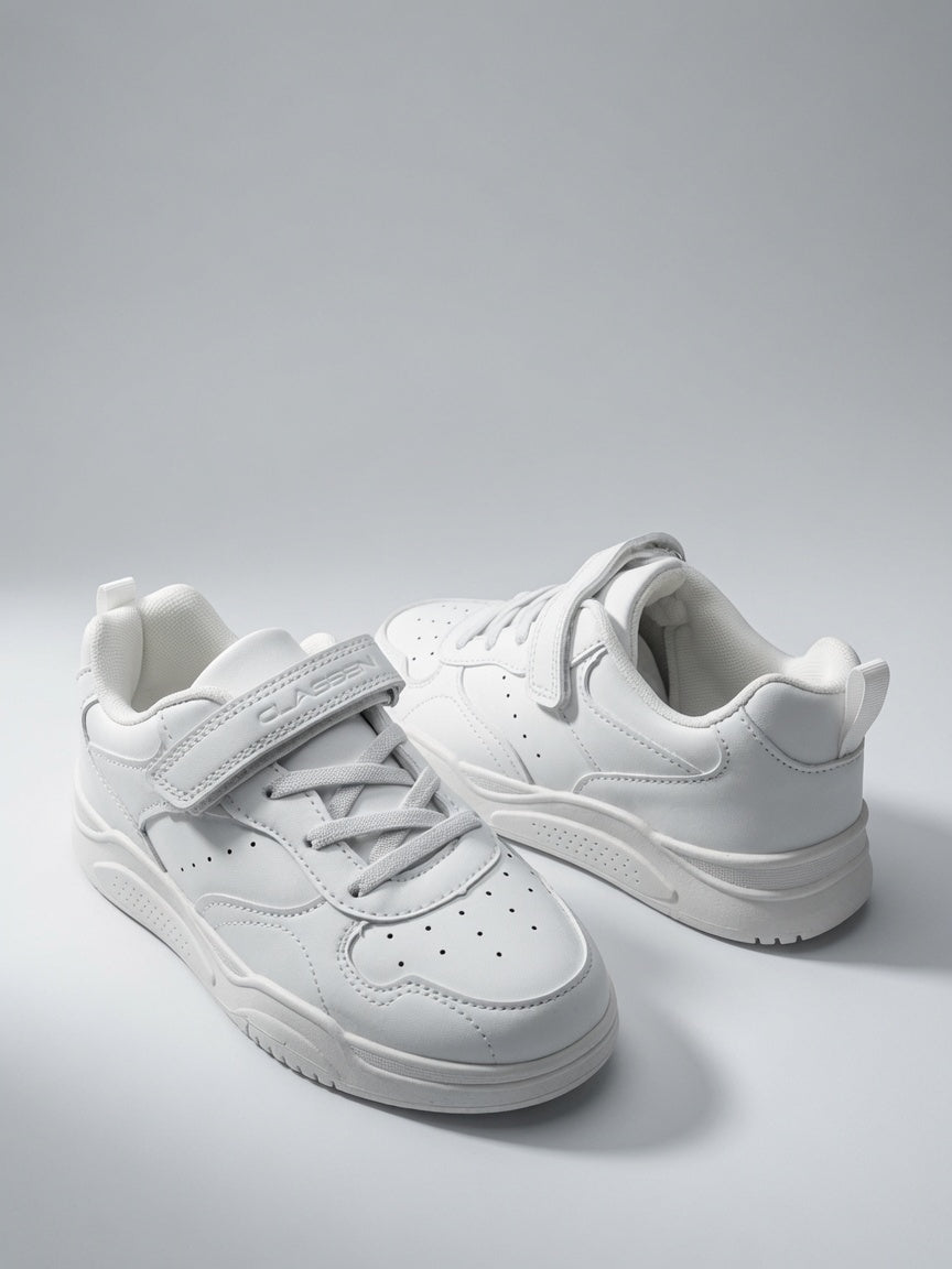 Tenis Blancos Urbano Casual Escolar Con Velcro Niño Niña