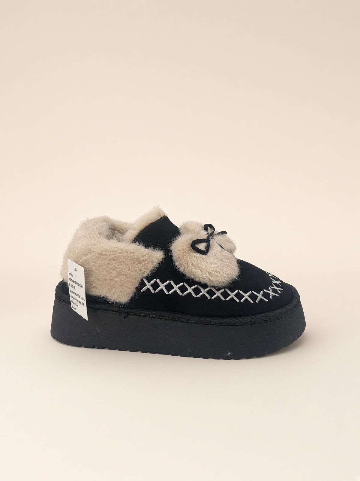 Pantuflas De Peluche Con Plataforma Para Mujer Invierno Negro
