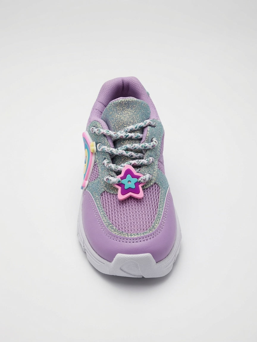 Tenis Niña Morado Pastel Con Brillos Diseños De Arcoiris