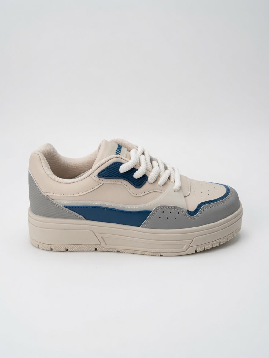 Tenis Urbanos de Plataforma para Mujer en Beige y Azul