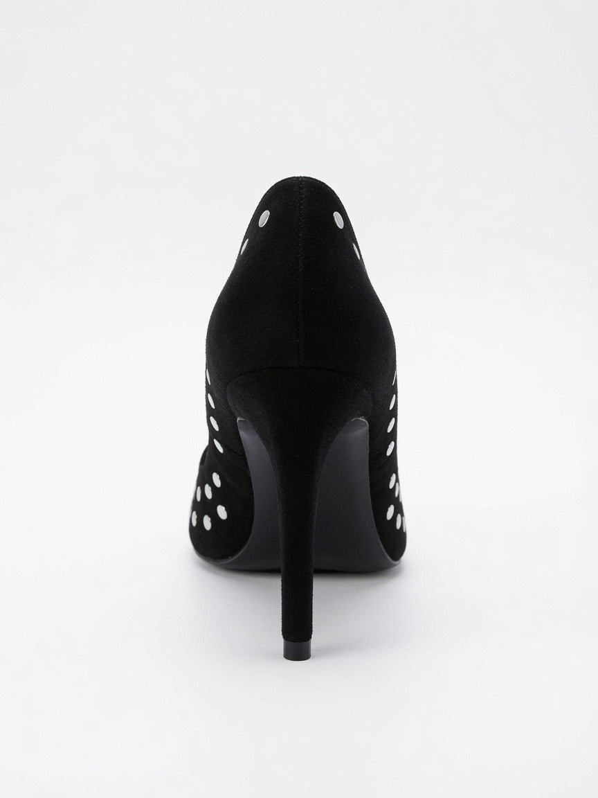 Zapatilla Negra Elegante Con Estoperoles De Tacón Aguja