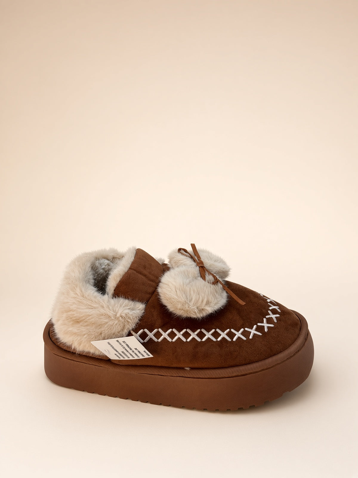 Pantuflas De Peluche Con Plataforma Para Mujer Invierno Cafe