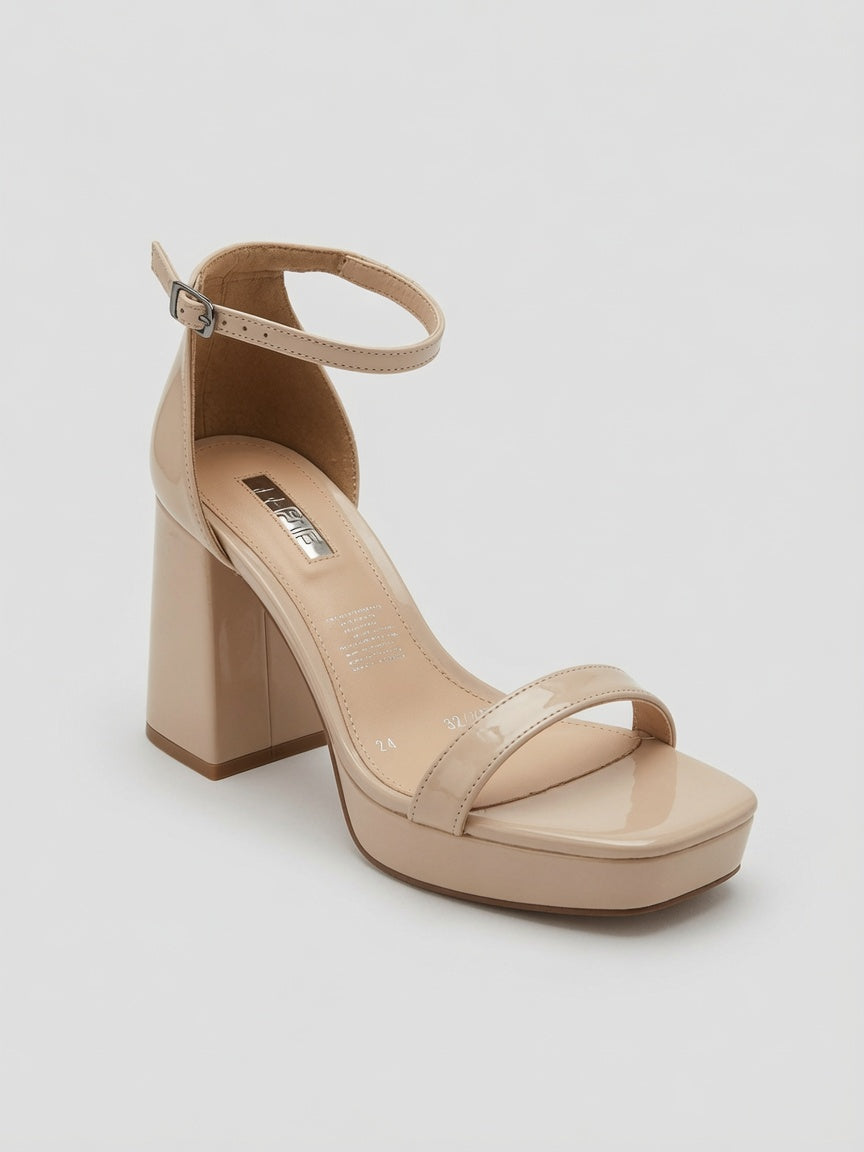 Zapatillas de Plataforma Nude en Charol con Tacón Ancho