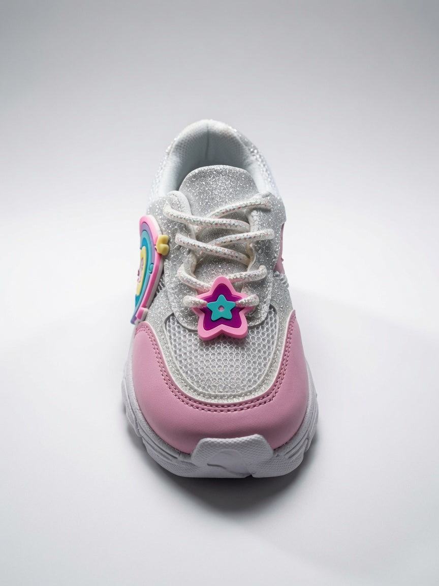 Tenis Niña Rosa Pastel Con Brillos Diseños De Arcoiris