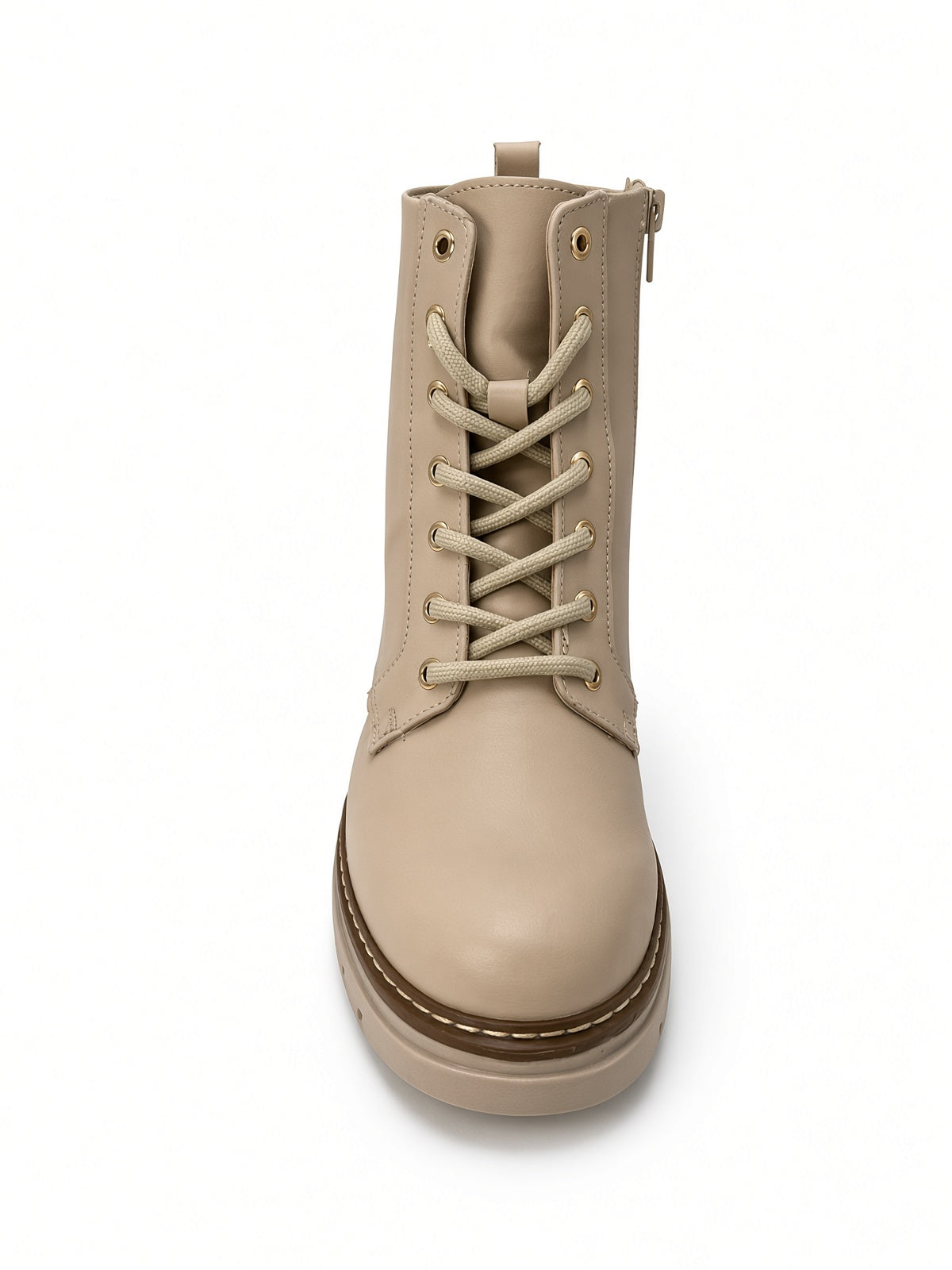 Botín Casual Beige Estilo Militar para Mujer