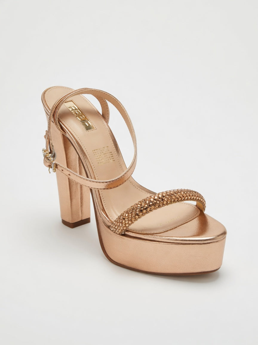 Zapatilla Oro Rosado con Tira de Brillos y Plataforma Alta