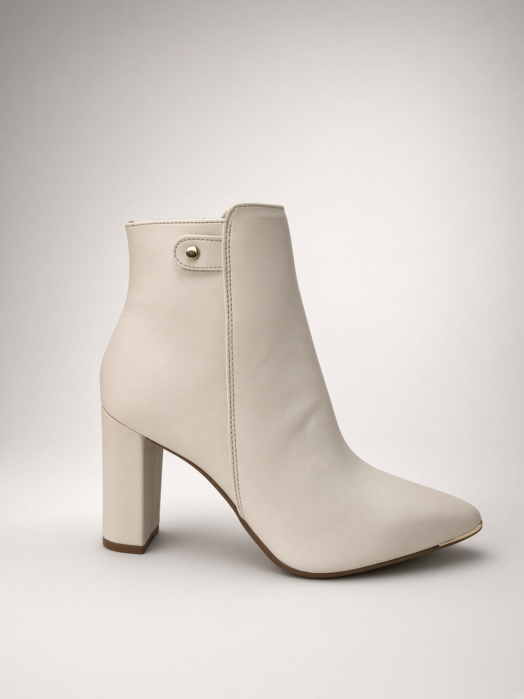 Botín Mujer Beige Tacón Alto Cuadrado Elegante Punta Fina Dorothy