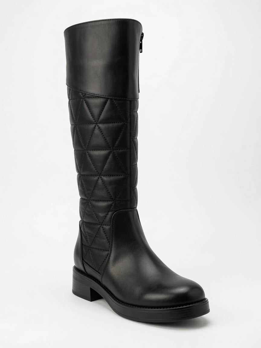 Bota Alta Negra Para Mujer Con Tubo Acolchado