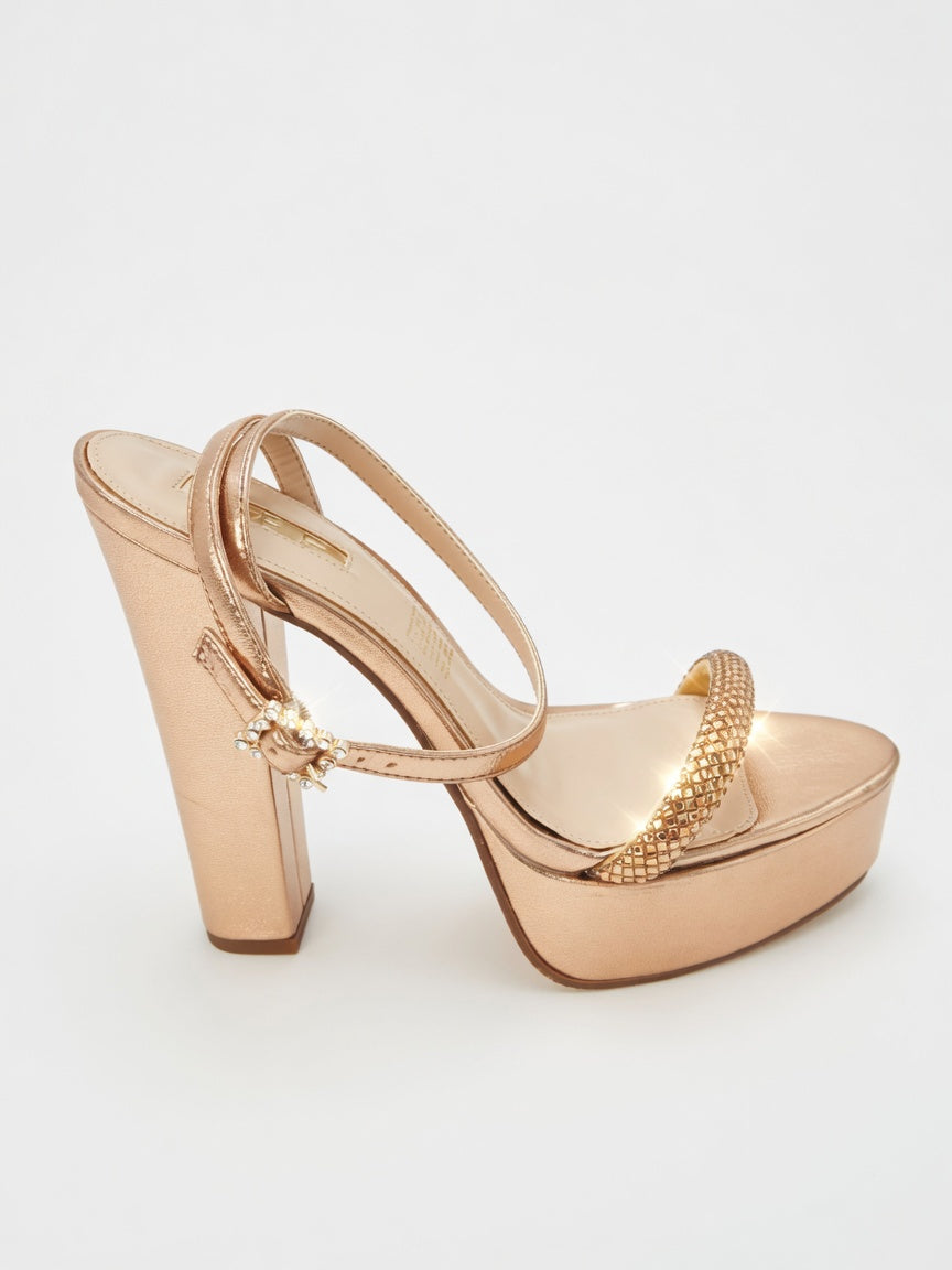 Zapatilla Oro Rosado con Tira de Brillos y Plataforma Alta