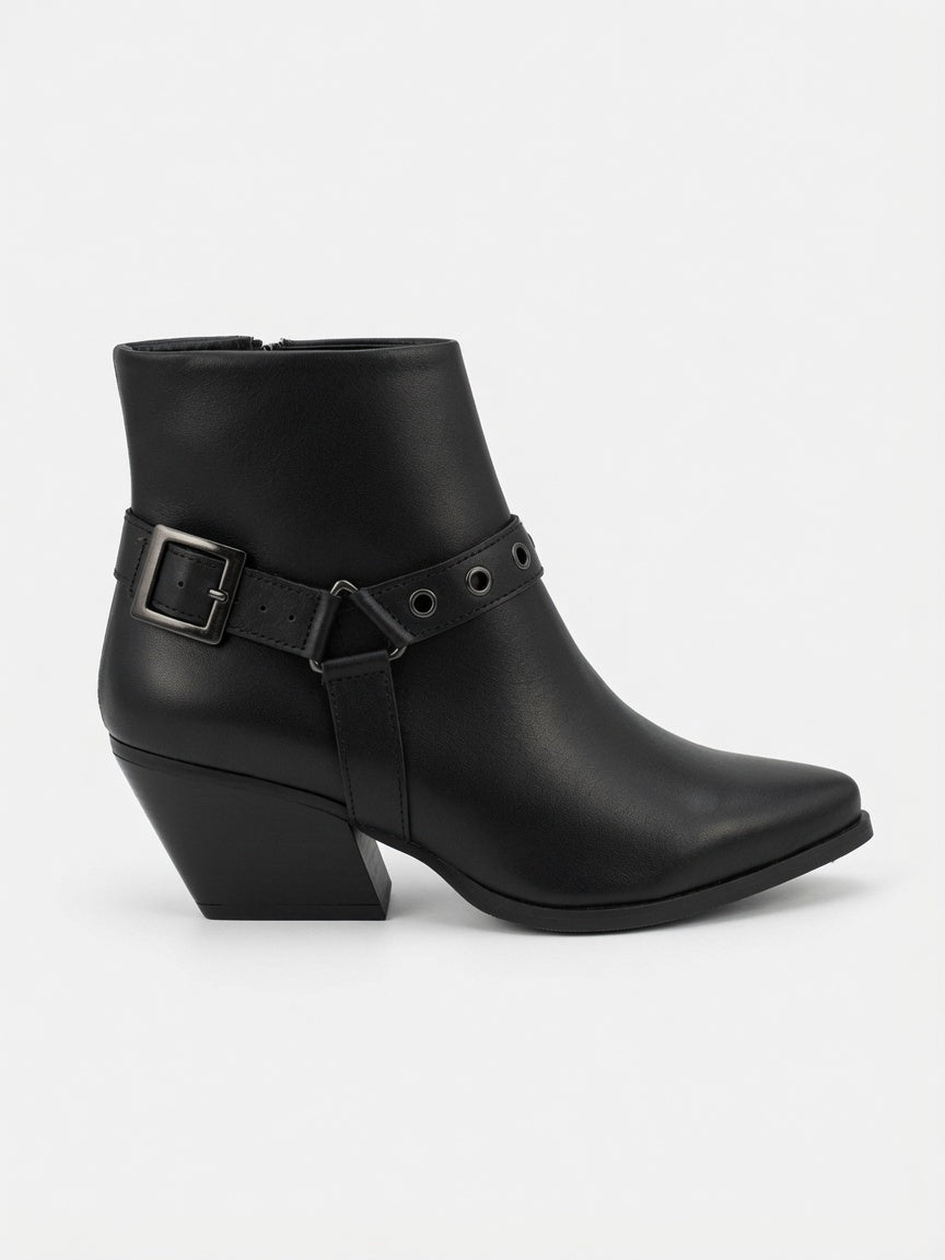 Botín Estilo Vaquero Negro Con Correas Forever