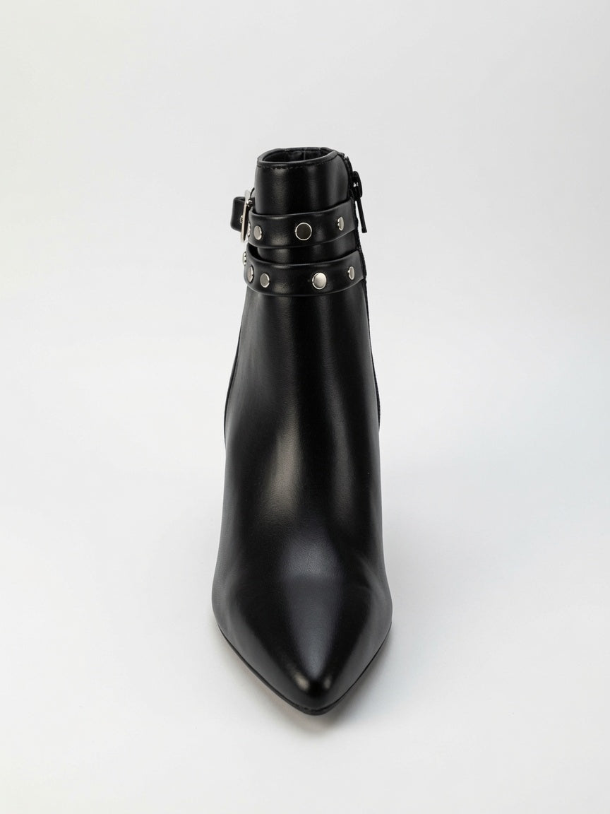 Botines Negros De Tacón Ancho Para Mujer Hebilla