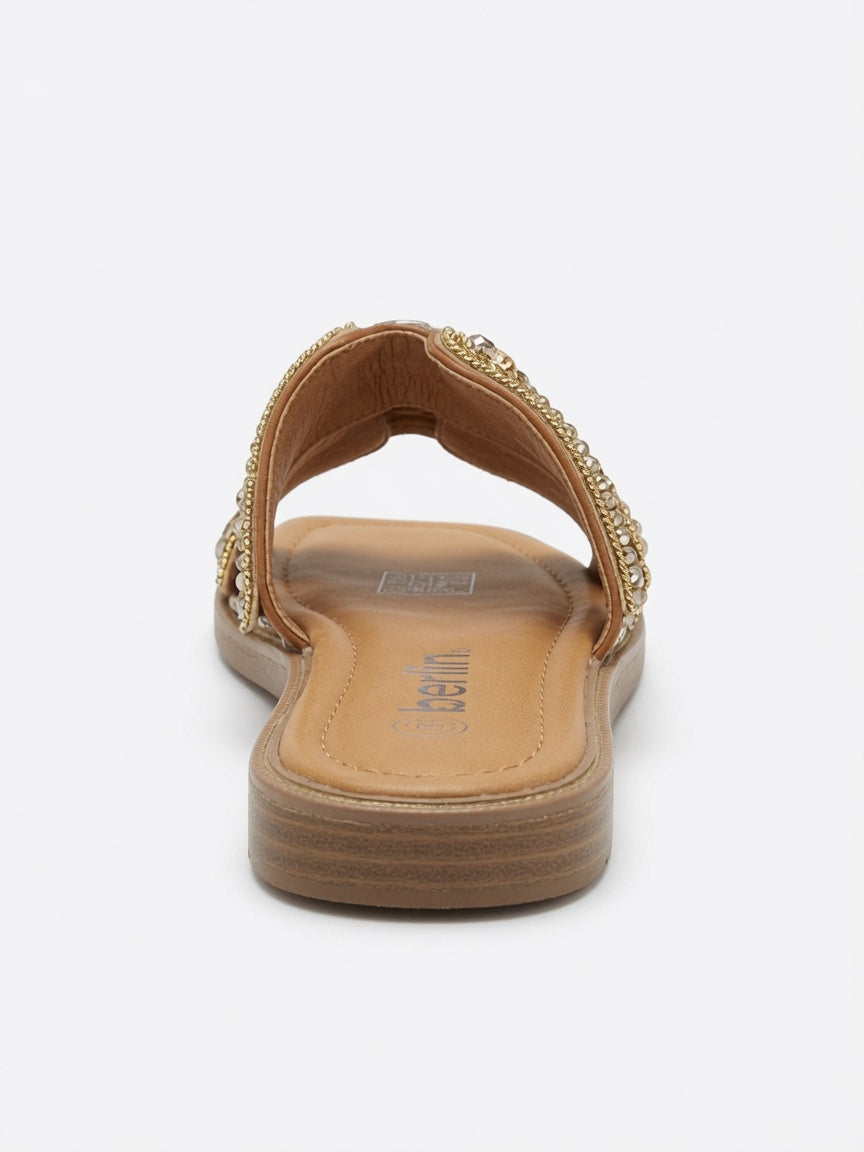 Sandalias Planas con Pedrería y Detalles Dorados Berlin