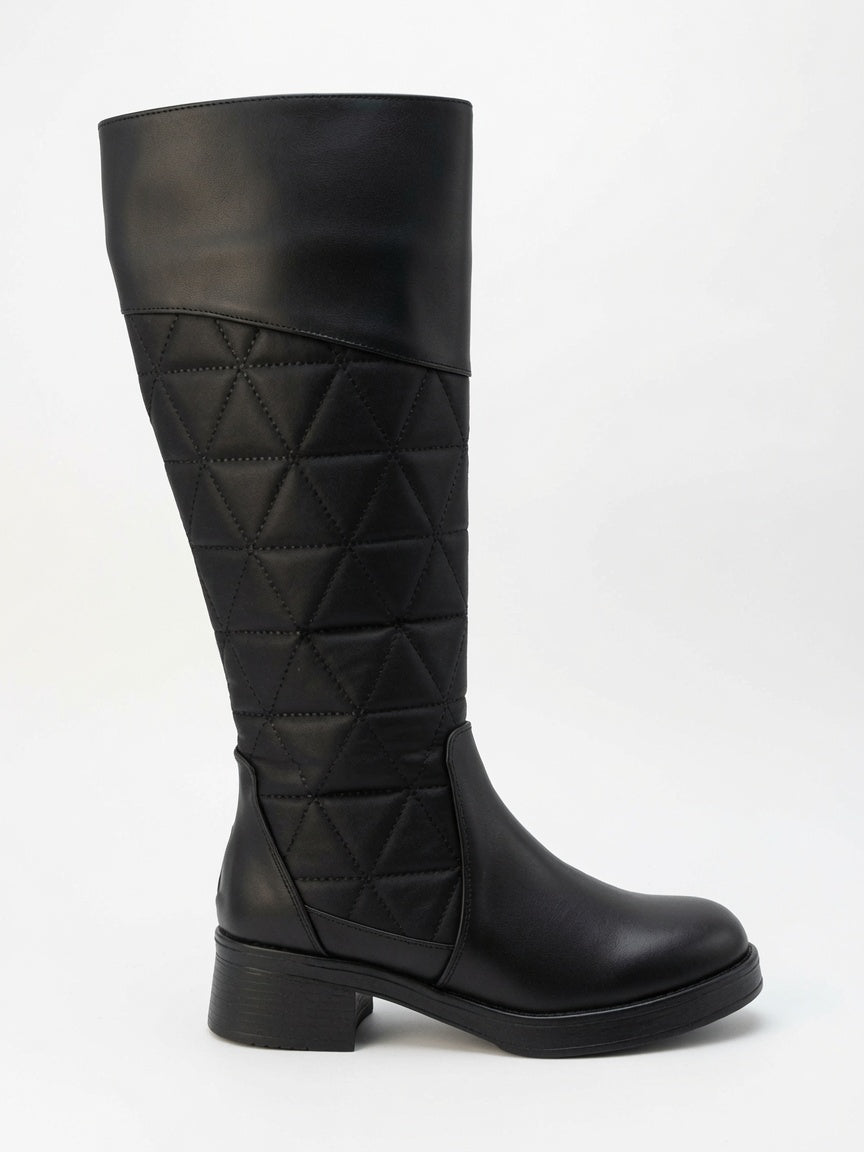 Bota Alta Negra Para Mujer Con Tubo Acolchado