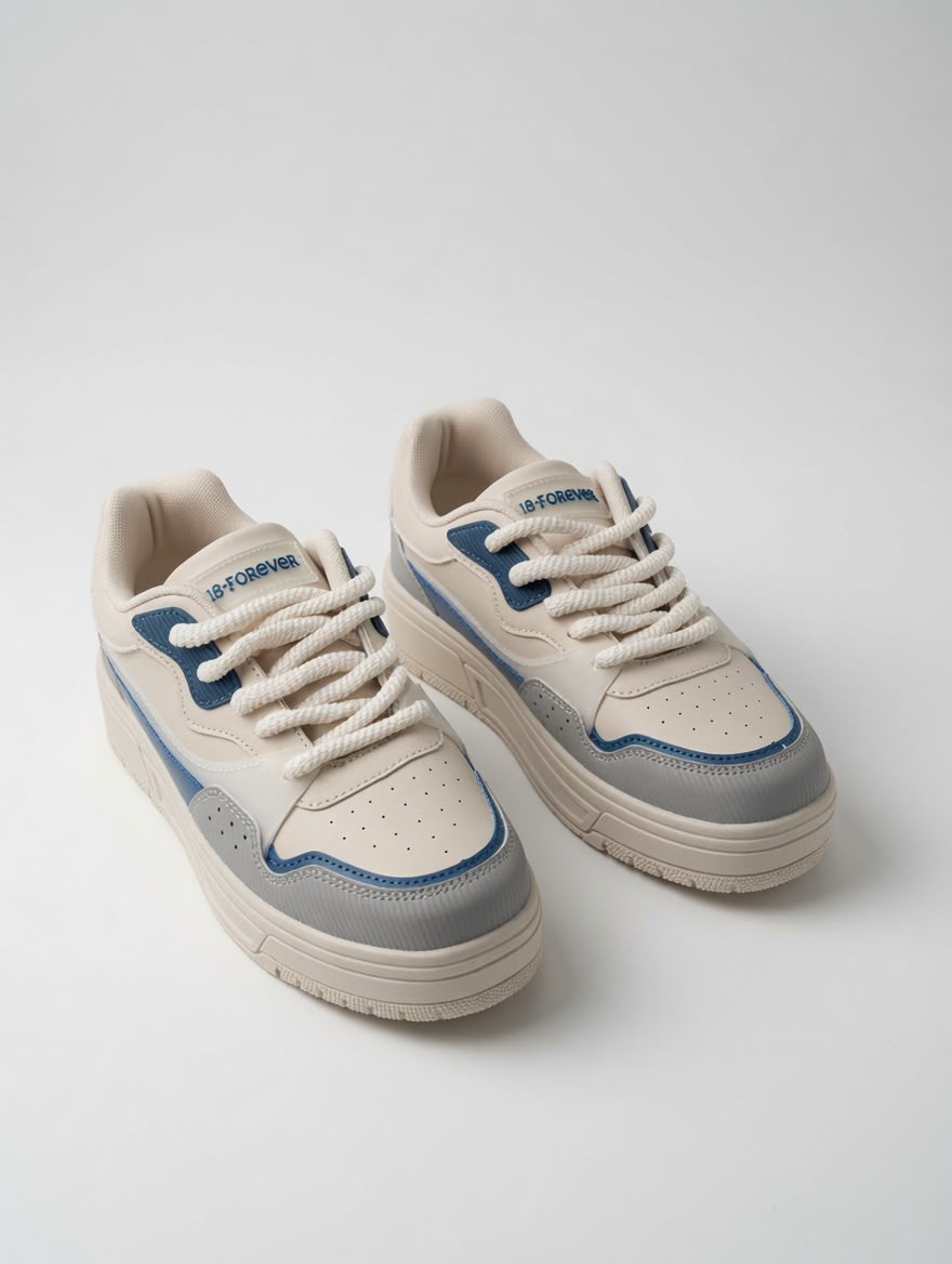 Tenis Urbanos de Plataforma para Mujer en Beige y Azul