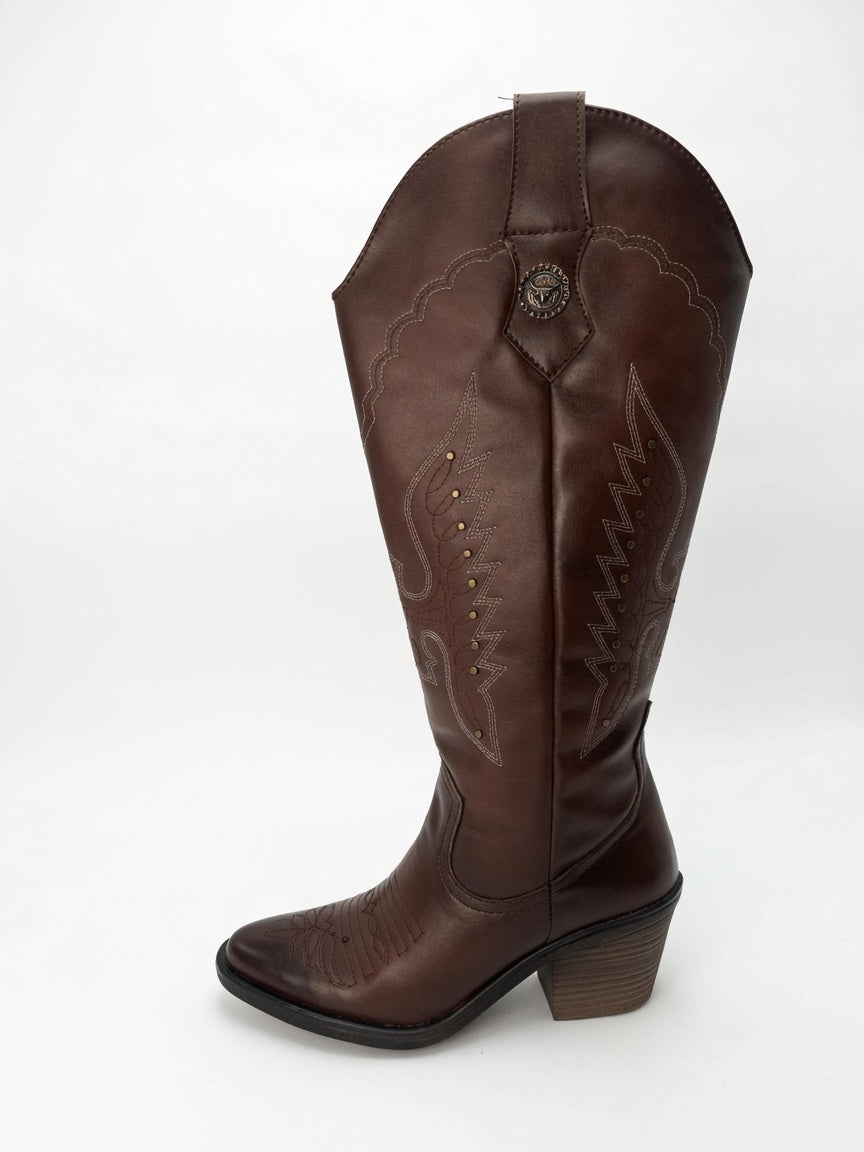 Botas Texanas Largas en Color Chocolate para Mujer - Tacón