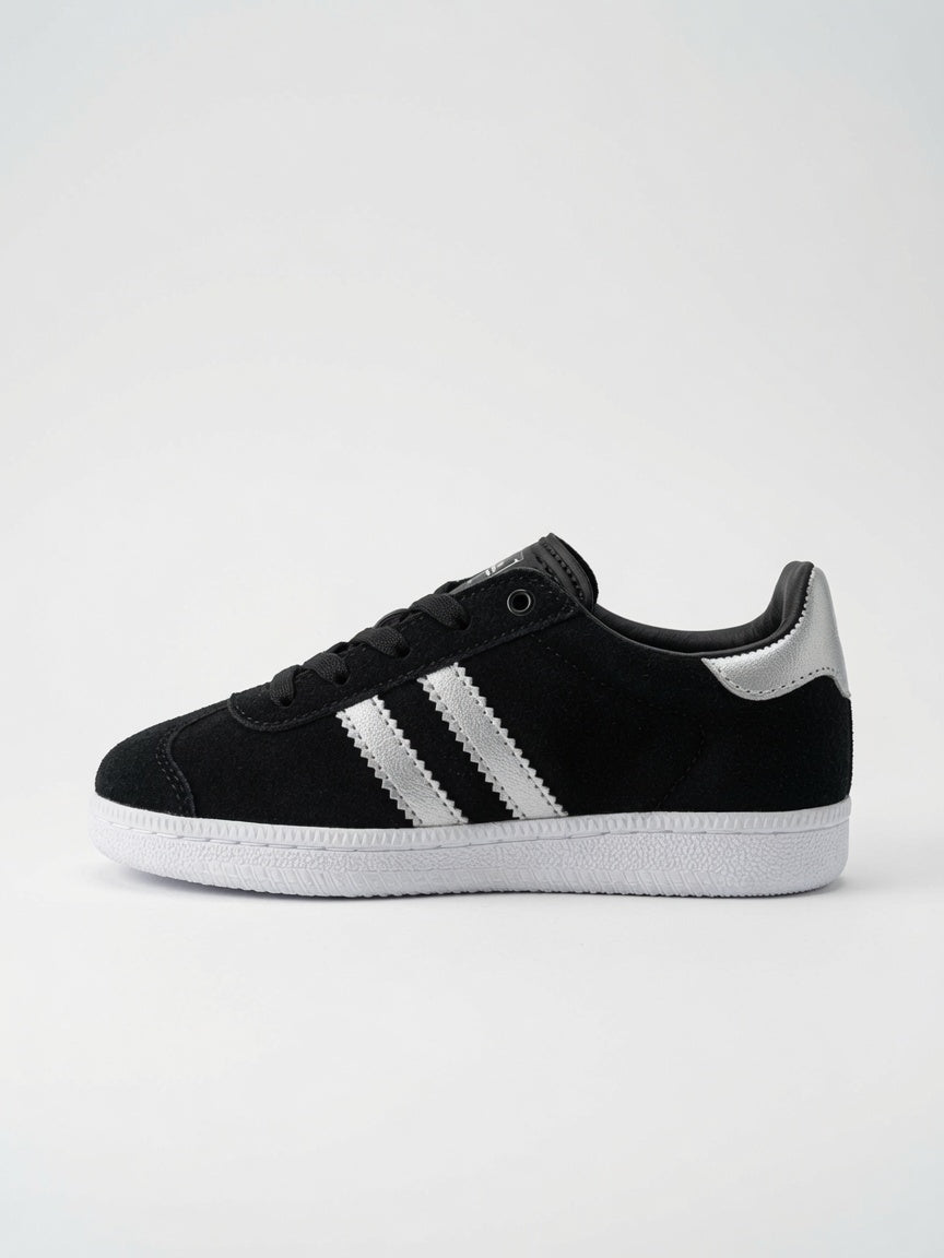 Tenis Casuales de Niño Gamuza Negra con Plata