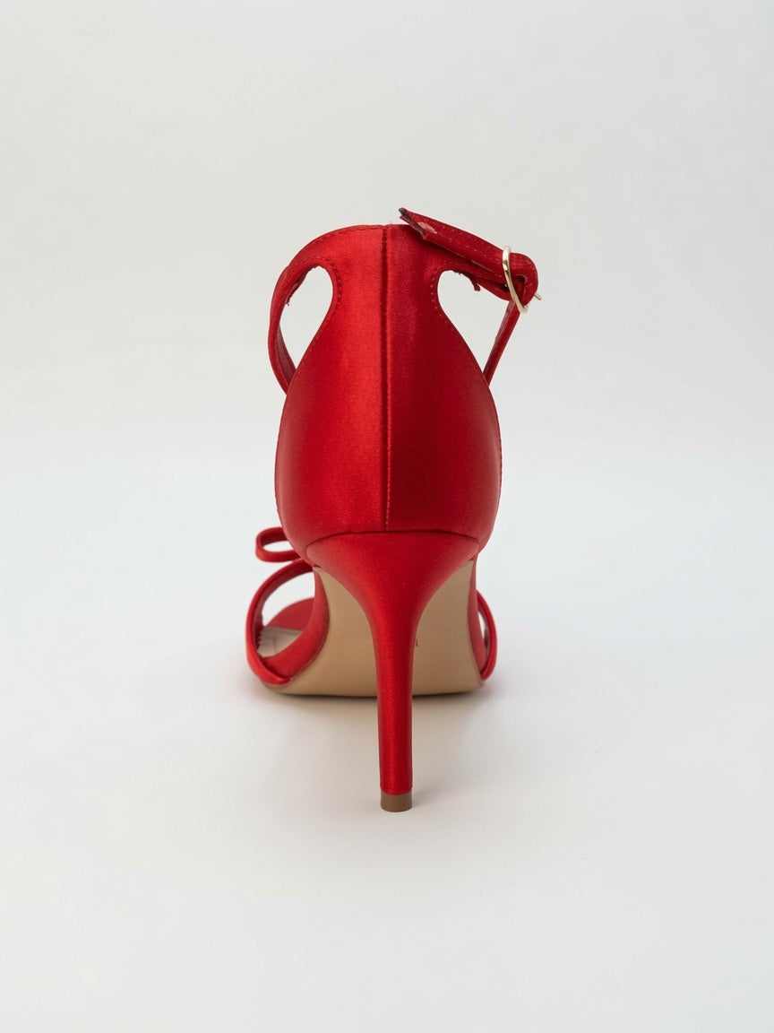 Zapatillas de Tacón Alto con Moño Rojo Satén Carmesí