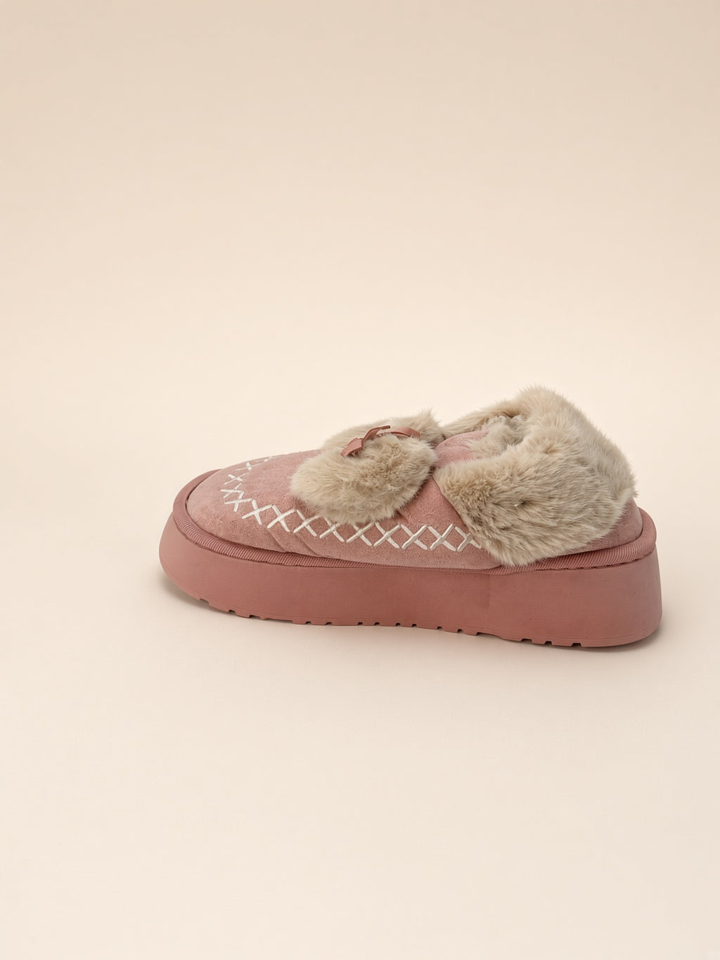 Pantuflas De Peluche Con Plataforma Para Mujer Invierno Rosa