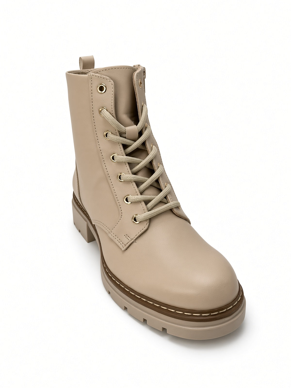 Botín Casual Beige Estilo Militar para Mujer