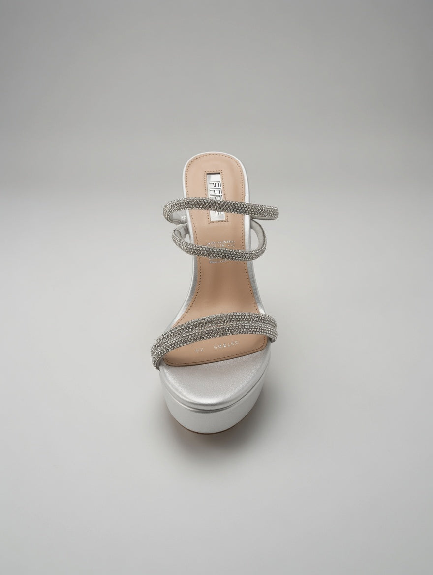 Zapatilla de Fiesta Plata con Plataforma y Brillos