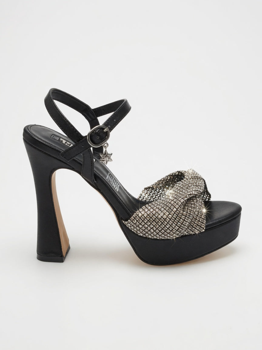 Zapatilla de Tacón Acampanado con Plataforma y Moño de Brillantes
