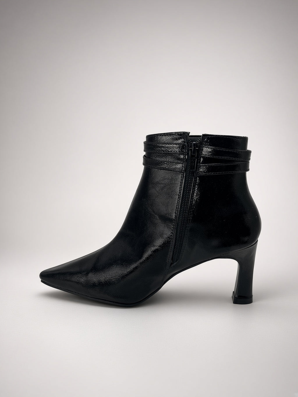 Botín Mujer Negro Tacón Elegante Punta Fina Correas Moda