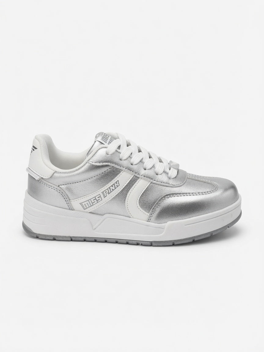 Tenis Miss Pink Plateados Metalizados Mujer