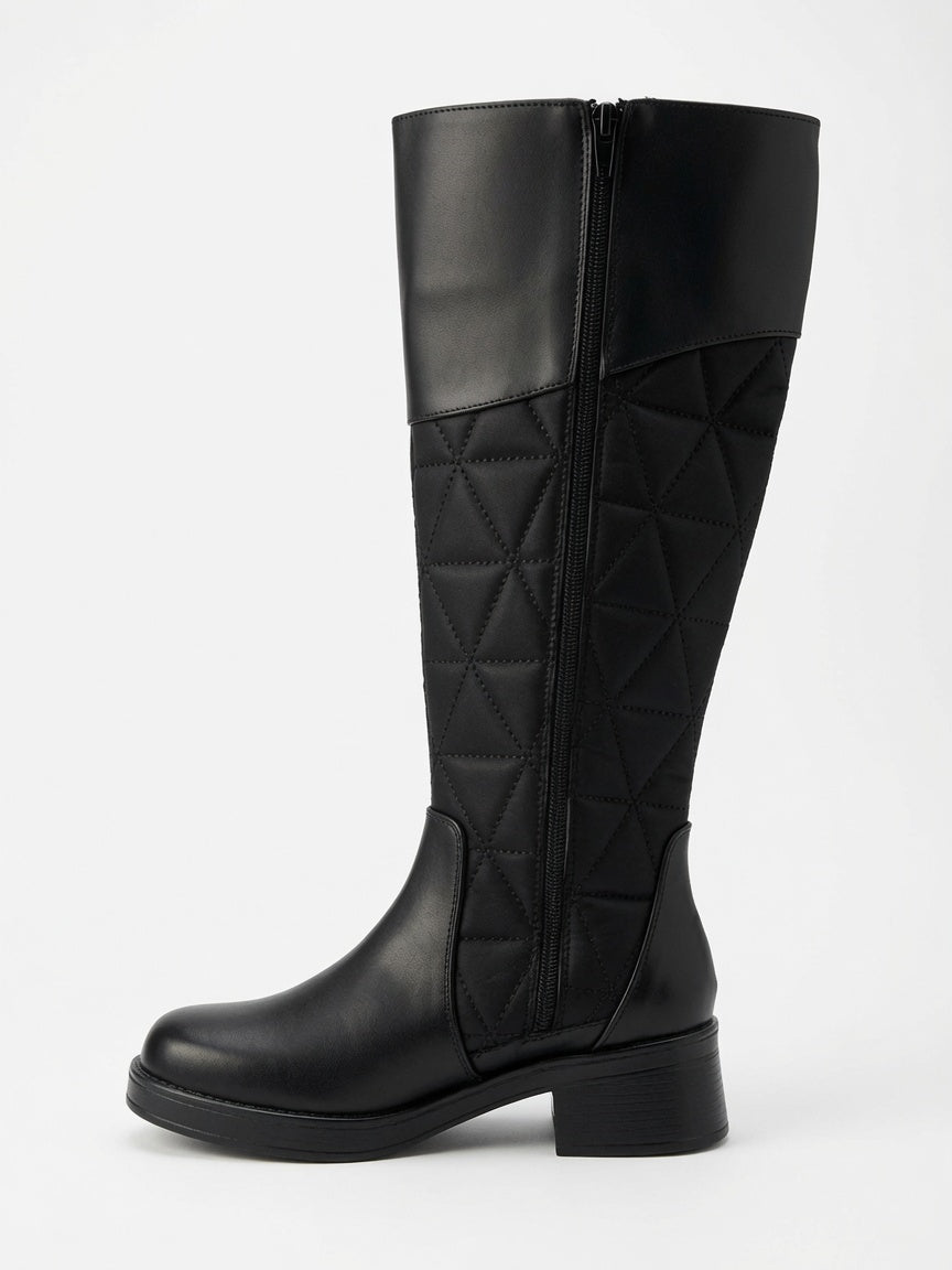 Bota Alta Negra Para Mujer Con Tubo Acolchado