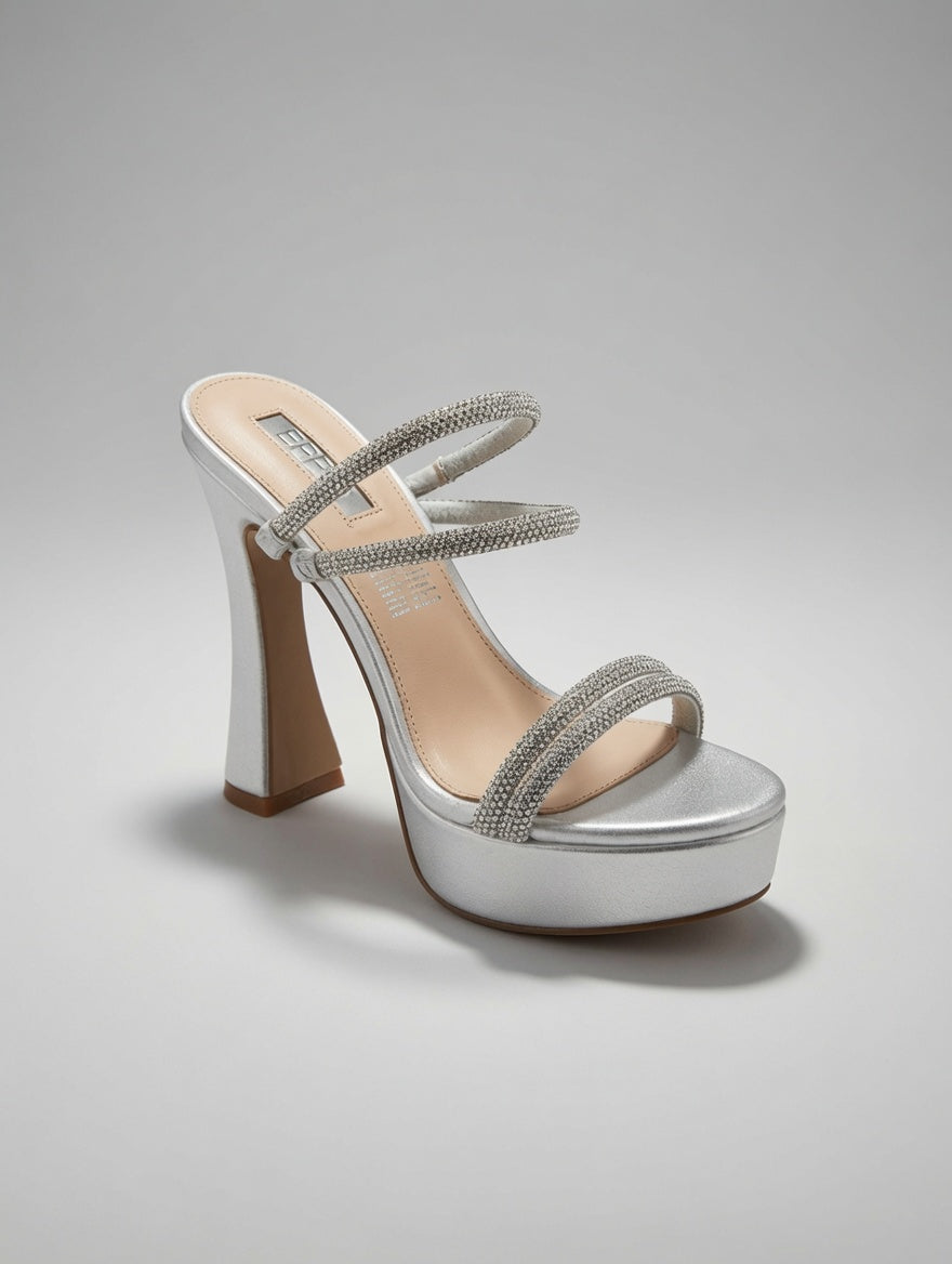 Zapatilla de Fiesta Plata con Plataforma y Brillos