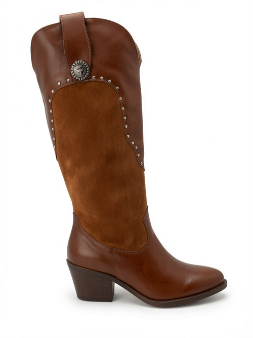 Botas Largas Texanas de Tacón Color Tang para Mujer