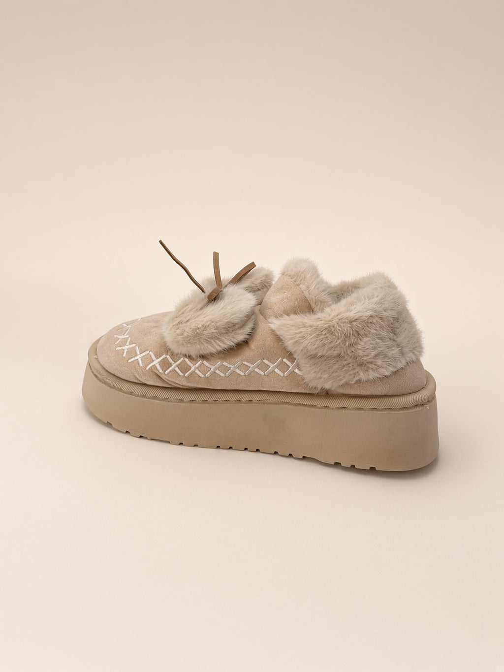 Pantuflas De Peluche Con Plataforma Para Mujer Invierno Beige