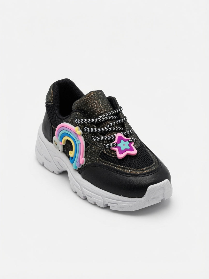 Tenis Niña Negro Brillos Diseños De Arcoiris