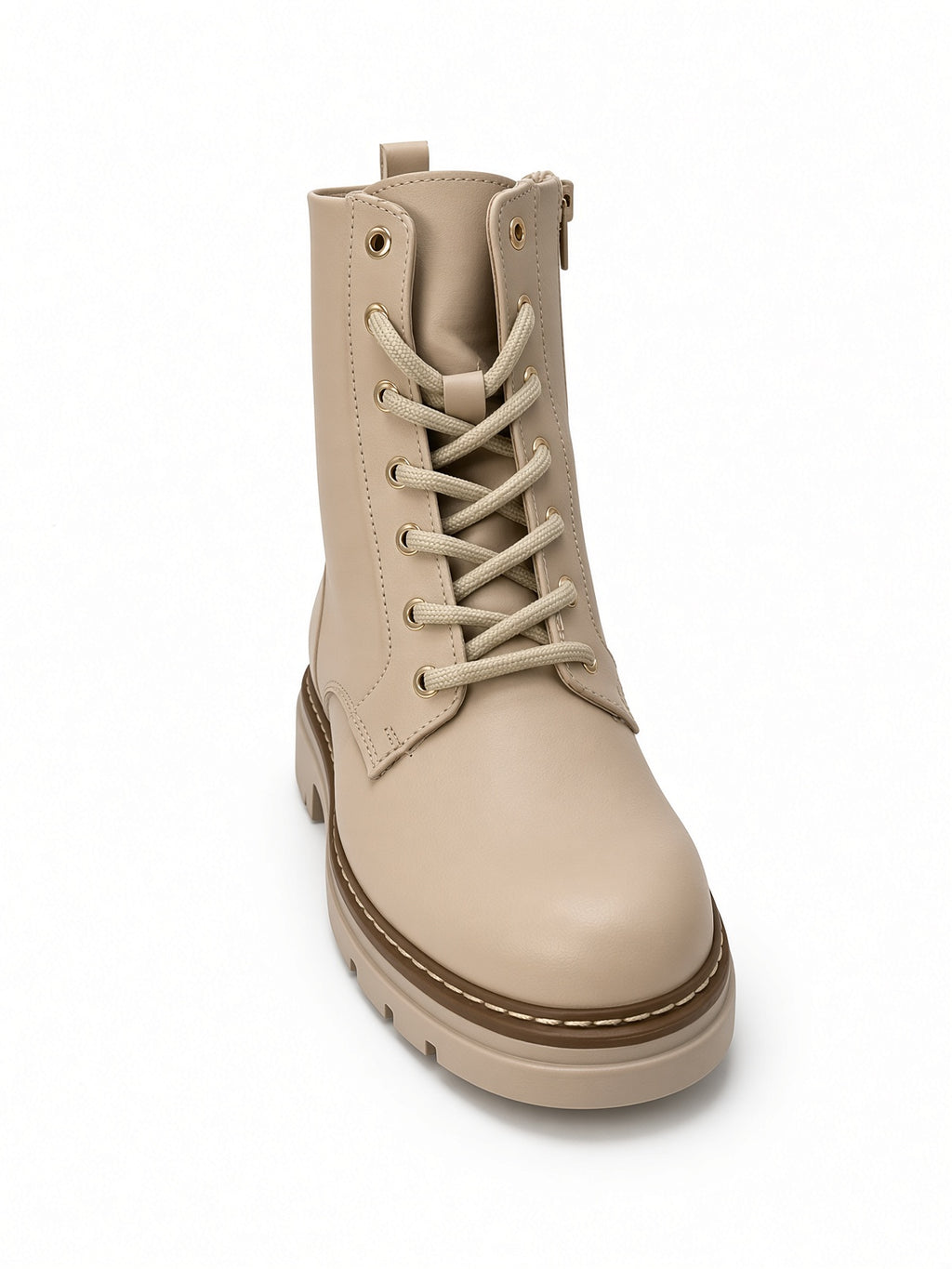 Botín Casual Beige Estilo Militar para Mujer