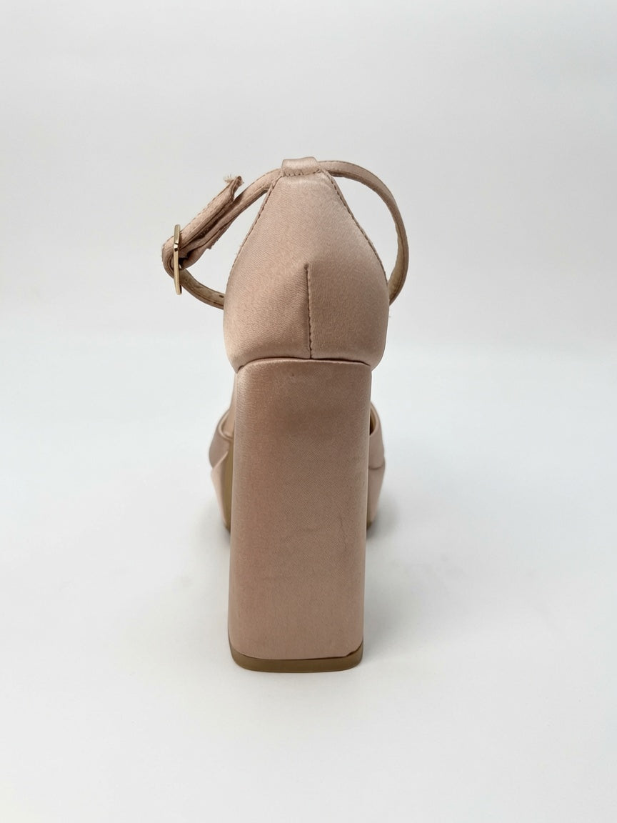 Zapatilla Plataforma Tacón Ancho Para Mujer Satín
