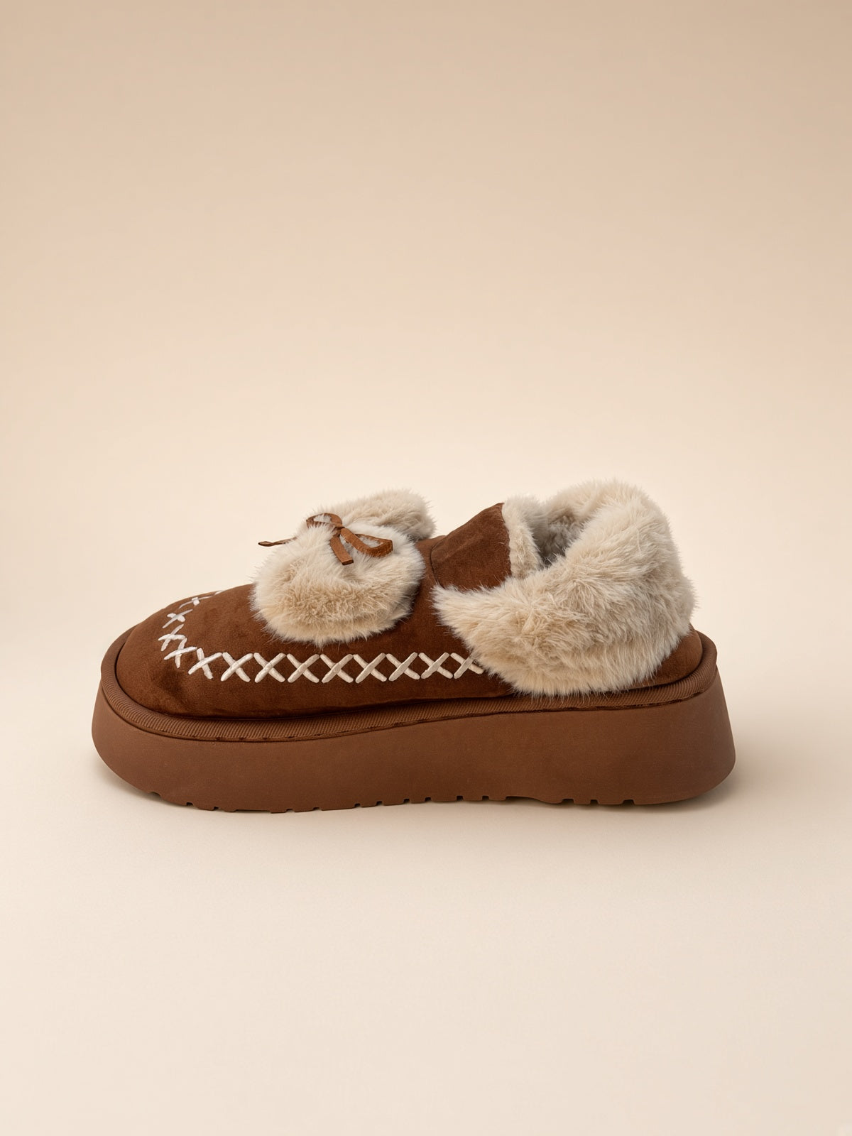 Pantuflas De Peluche Con Plataforma Para Mujer Invierno Cafe