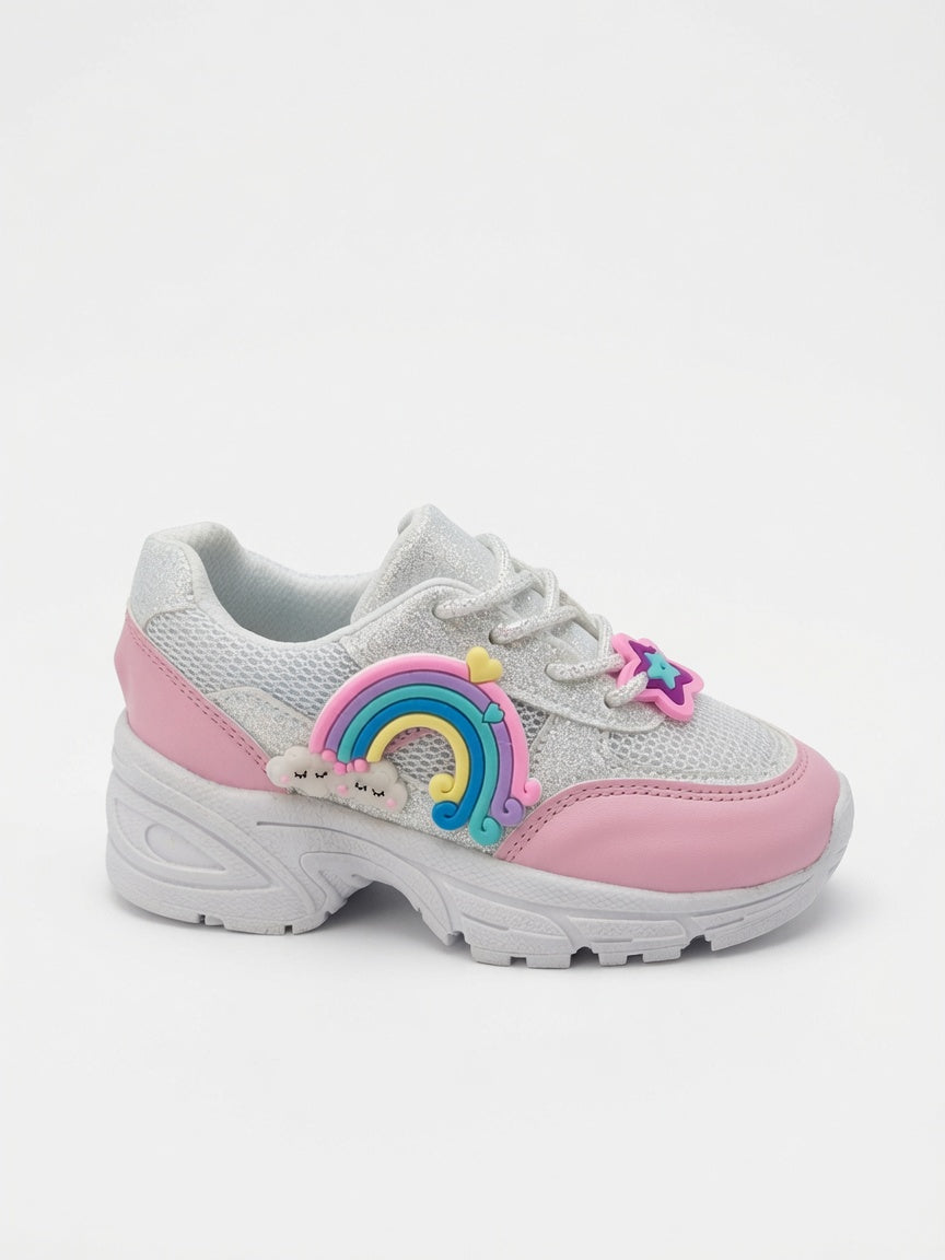 Tenis Niña Rosa Pastel Con Brillos Diseños De Arcoiris