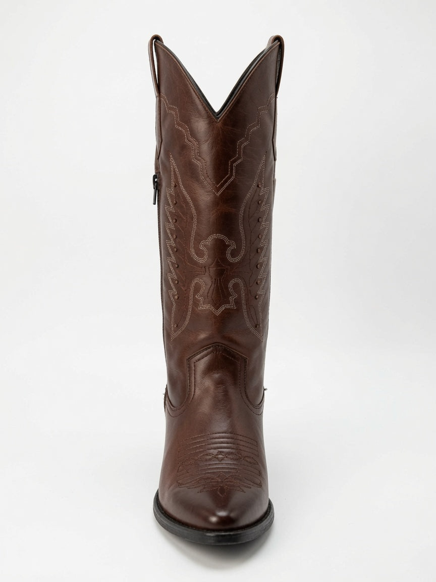 Botas Texanas Largas en Color Chocolate para Mujer - Tacón