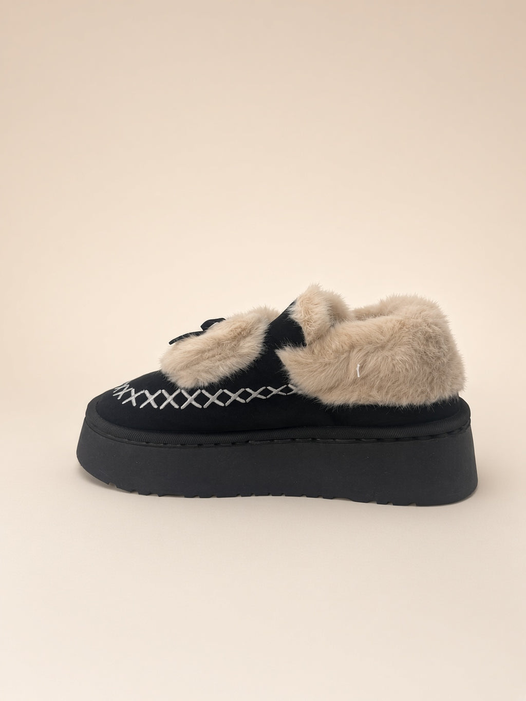 Pantuflas De Peluche Con Plataforma Para Mujer Invierno Negro