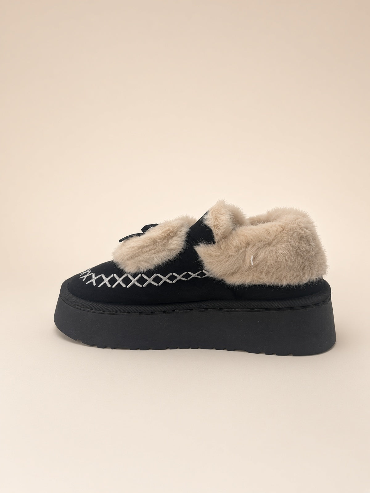 Pantuflas De Peluche Con Plataforma Para Mujer Invierno Negro