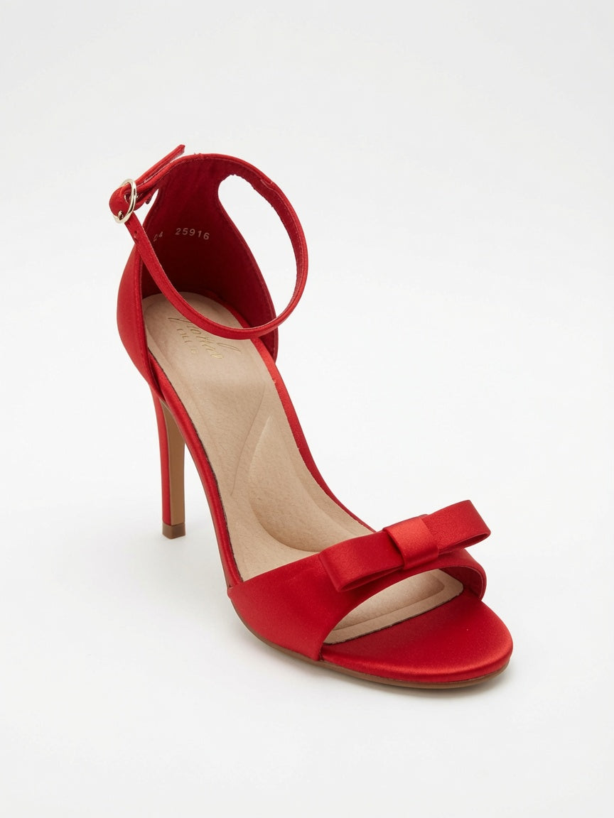 Zapatillas de Tacón Alto con Moño Rojo Satén Carmesí