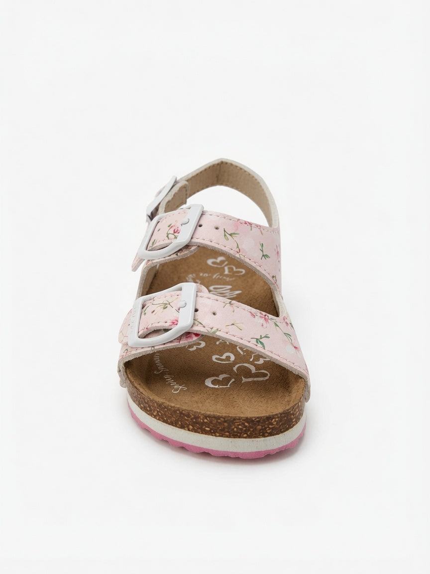 Sandalia Rosa de Niña con Hebillas y Diseño Floral