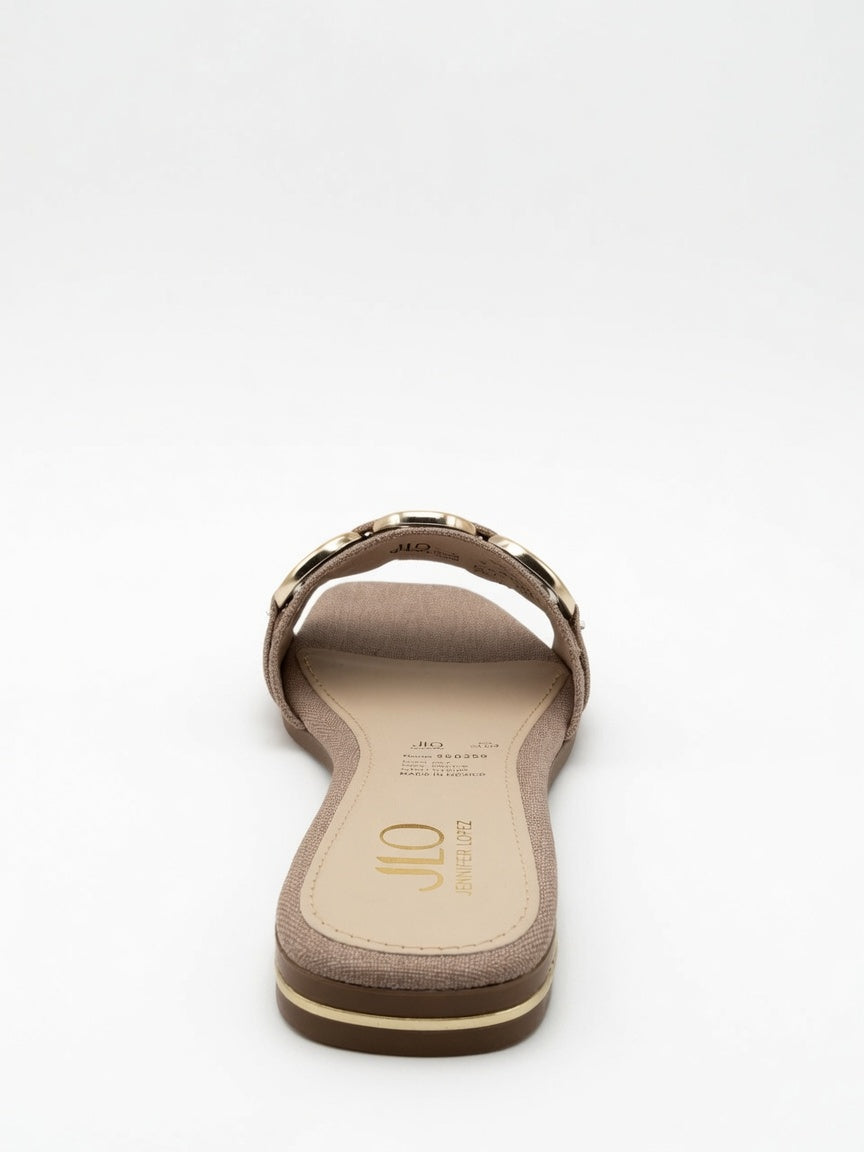 Sandalias Planas JLO con Hebilla Dorada - Color Beige