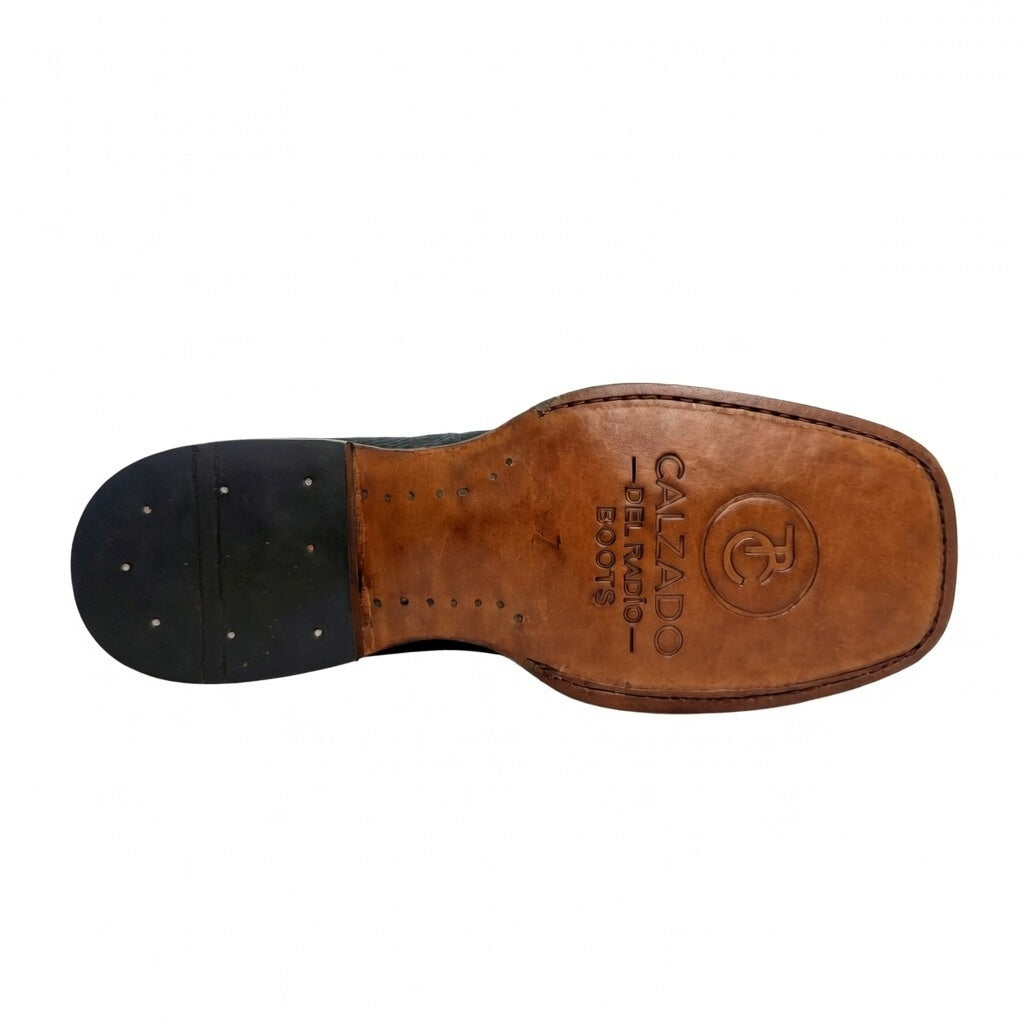 Bota vaquera de piel genuina, grabado de python y suela de cuero