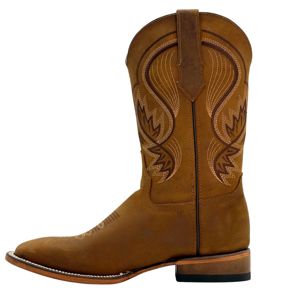 Bota vaquera de piel genuina, bordado de alta calidad y suela de cuero