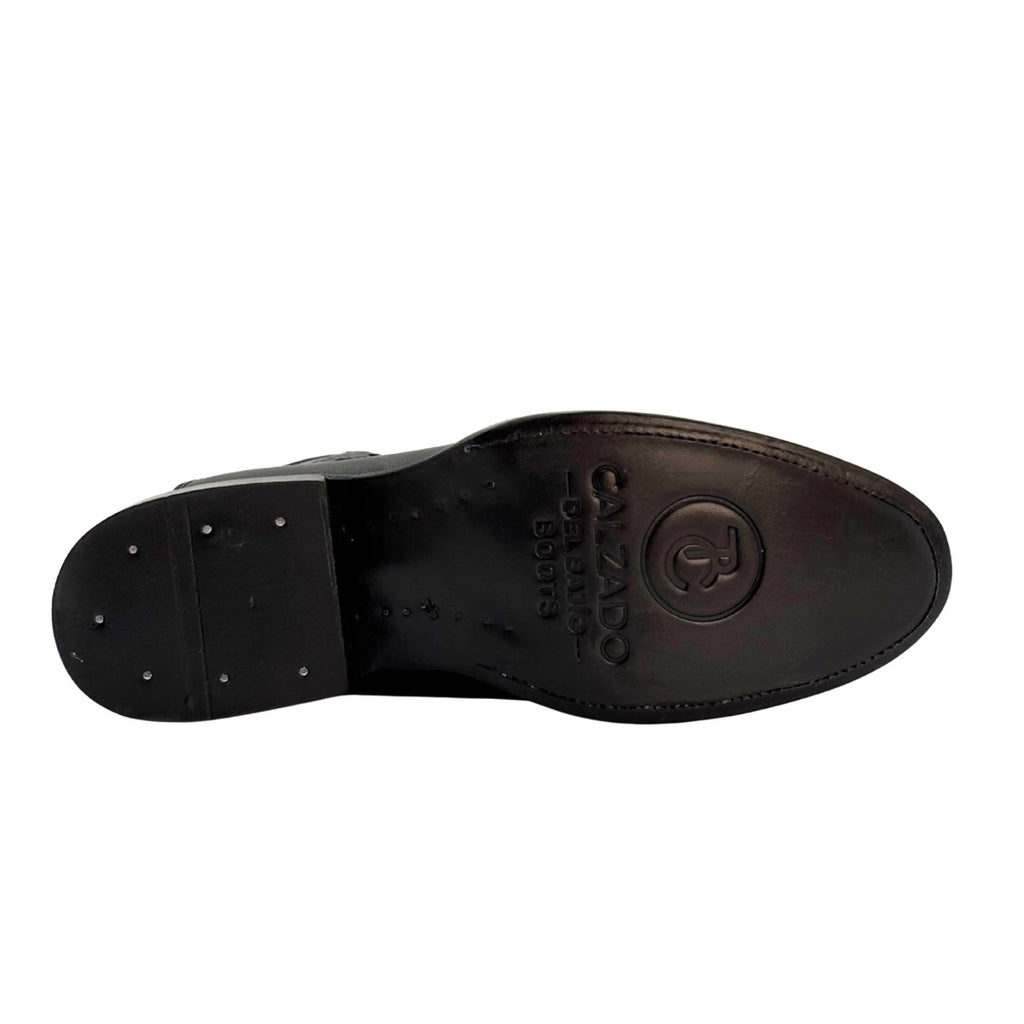 Bota vaquera tipo rodeo, piel auténtica de res y suela de cuero