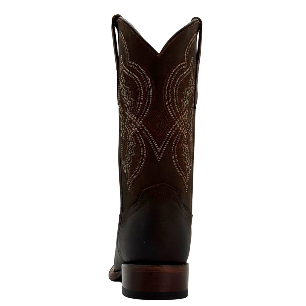 Bota vaquera tipo rodeo, piel auténtica de res y suela de cuero