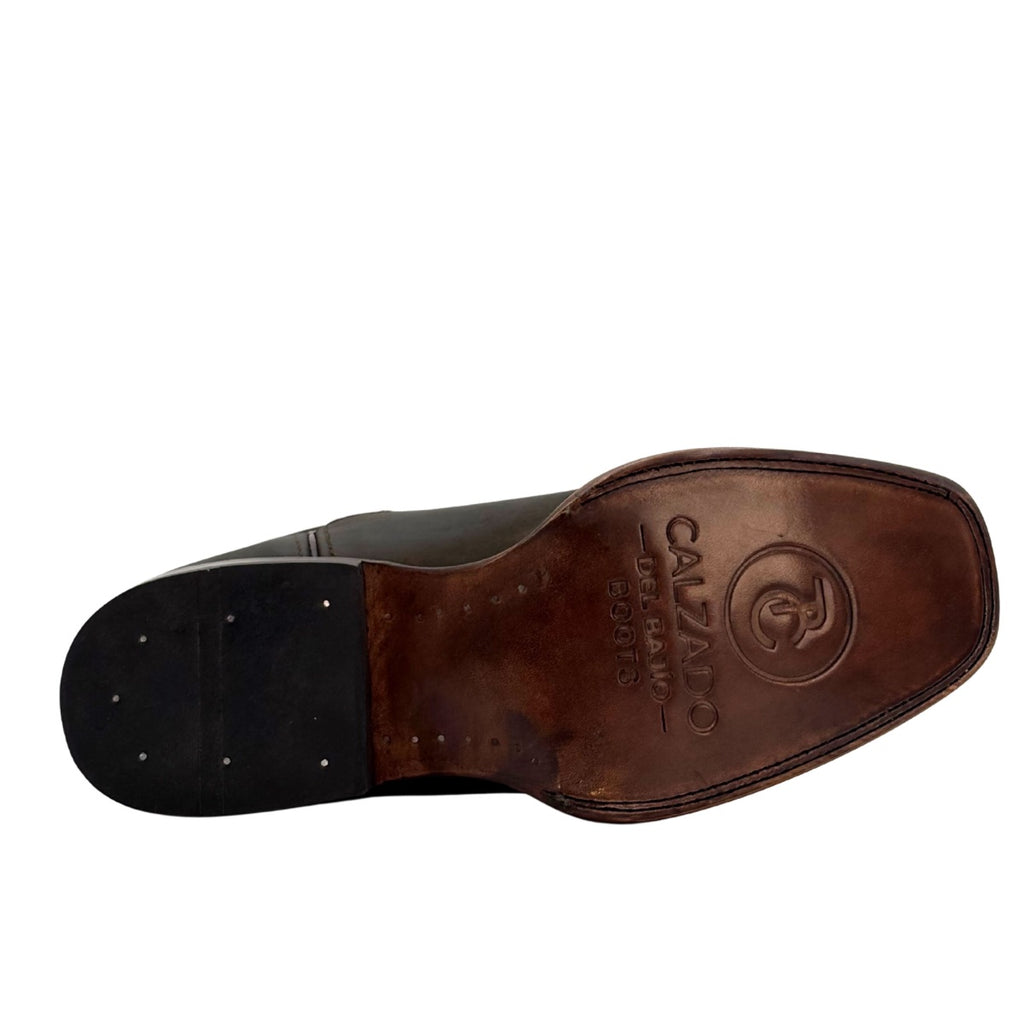 Bota vaquera tipo rodeo, piel auténtica de res y suela de cuero